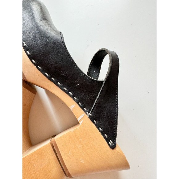 SWEDISH HASBEENS Black Leather Mary Jane Clog Sandals Mules Pumps, Size 37 - Picture 11 of 14